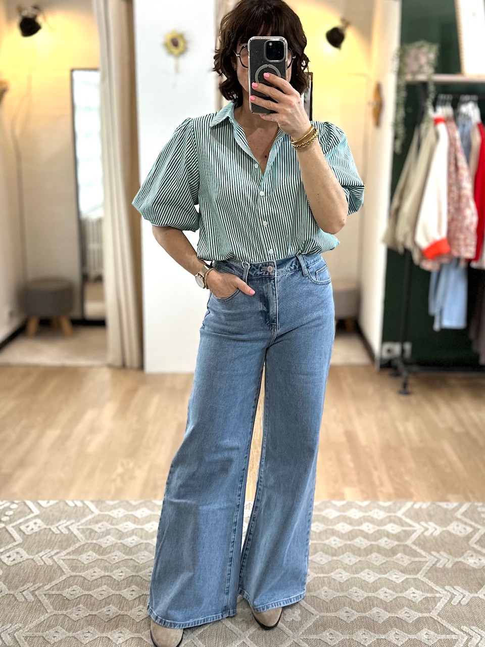 chemise manches courtes vert