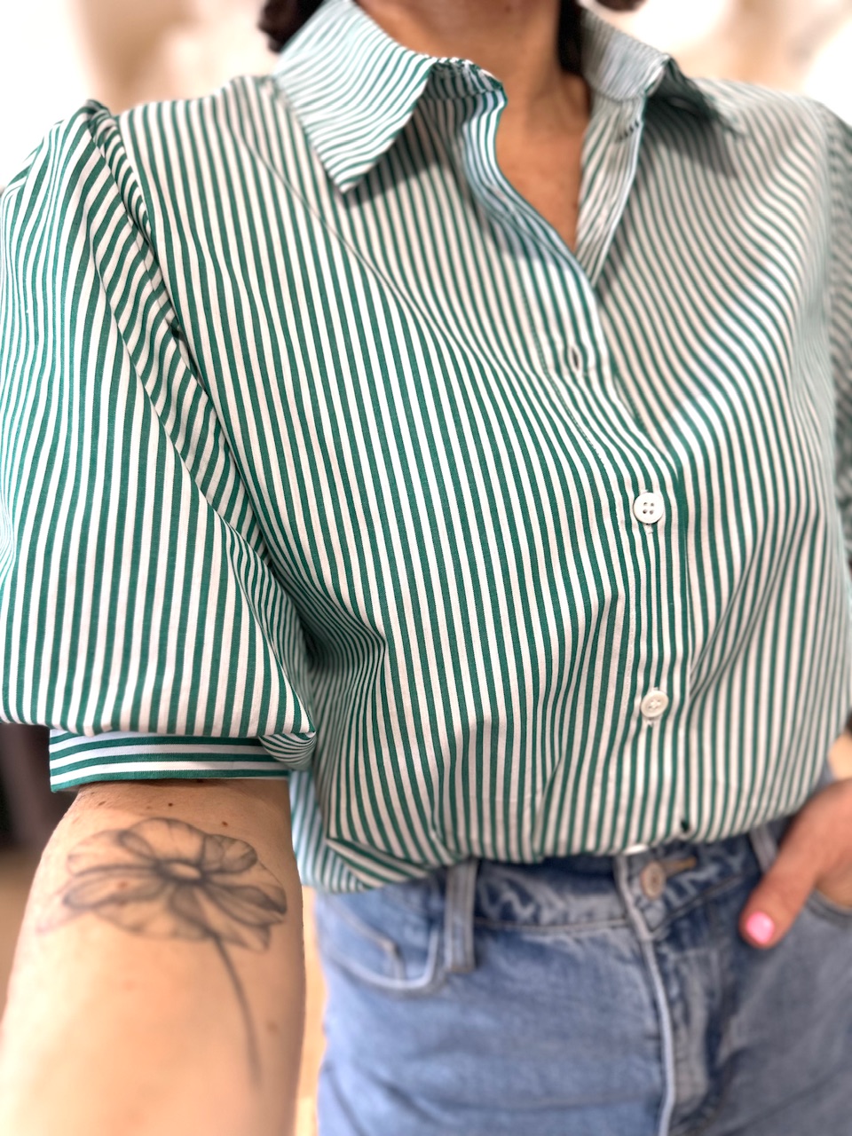 chemise rayée vert manches courtes