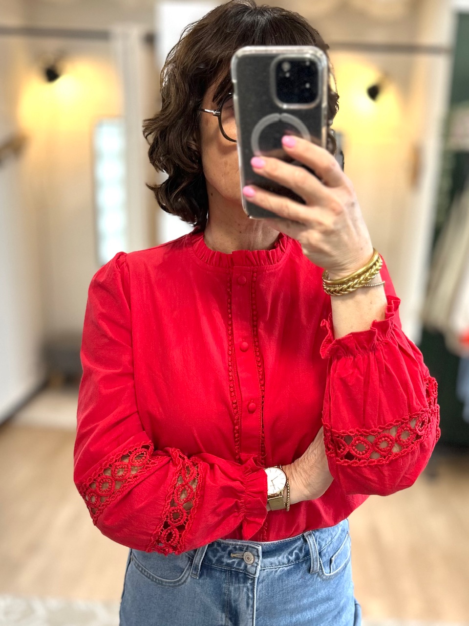 BLOUSE ROUGE BRODEE