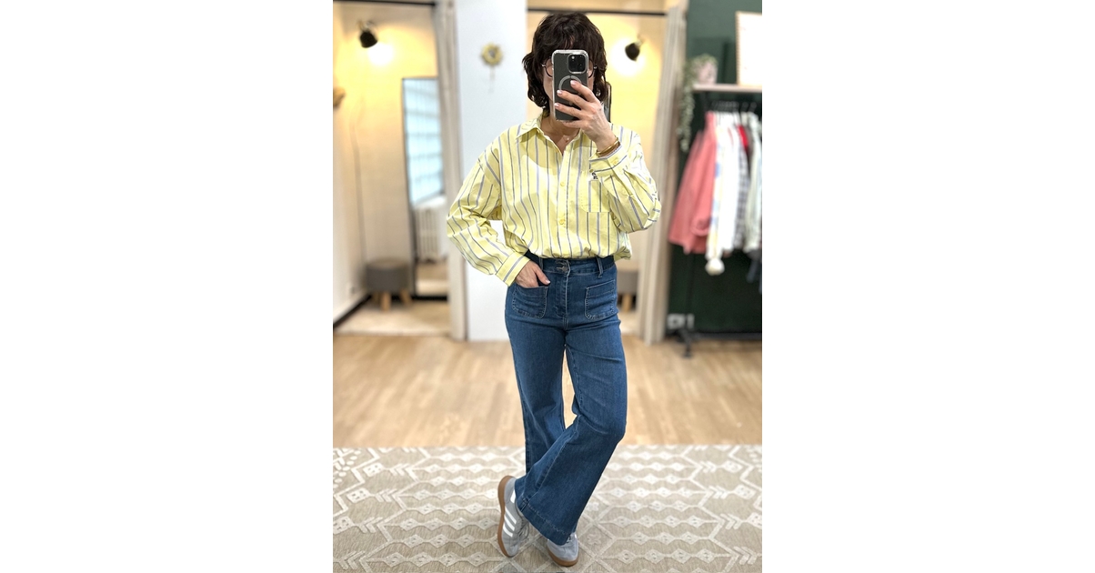 Chemise Femme Sonoma Lifestyle – Manches Longues, Rayures Jaunes, Taille XL – Style Bureau & Décontracté