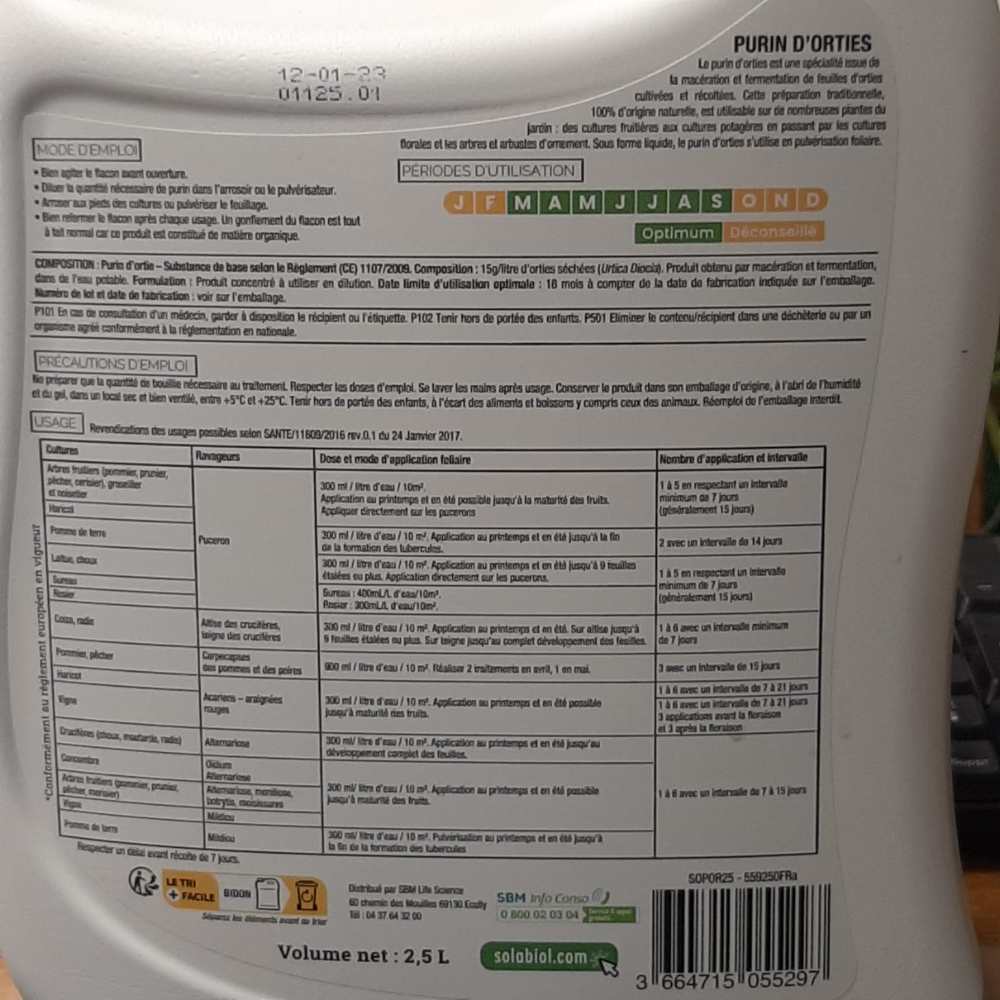 Purin dorties à diluer 2.5 litres Solabiol -la jardinerie de pessicart nice 06