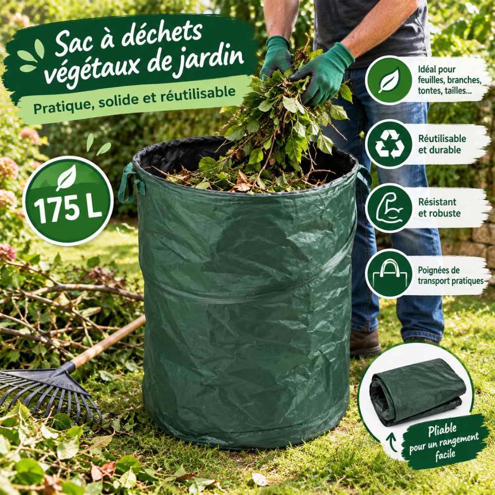 Sac à déchets végétaux de jardin 175 litres réutilisable
