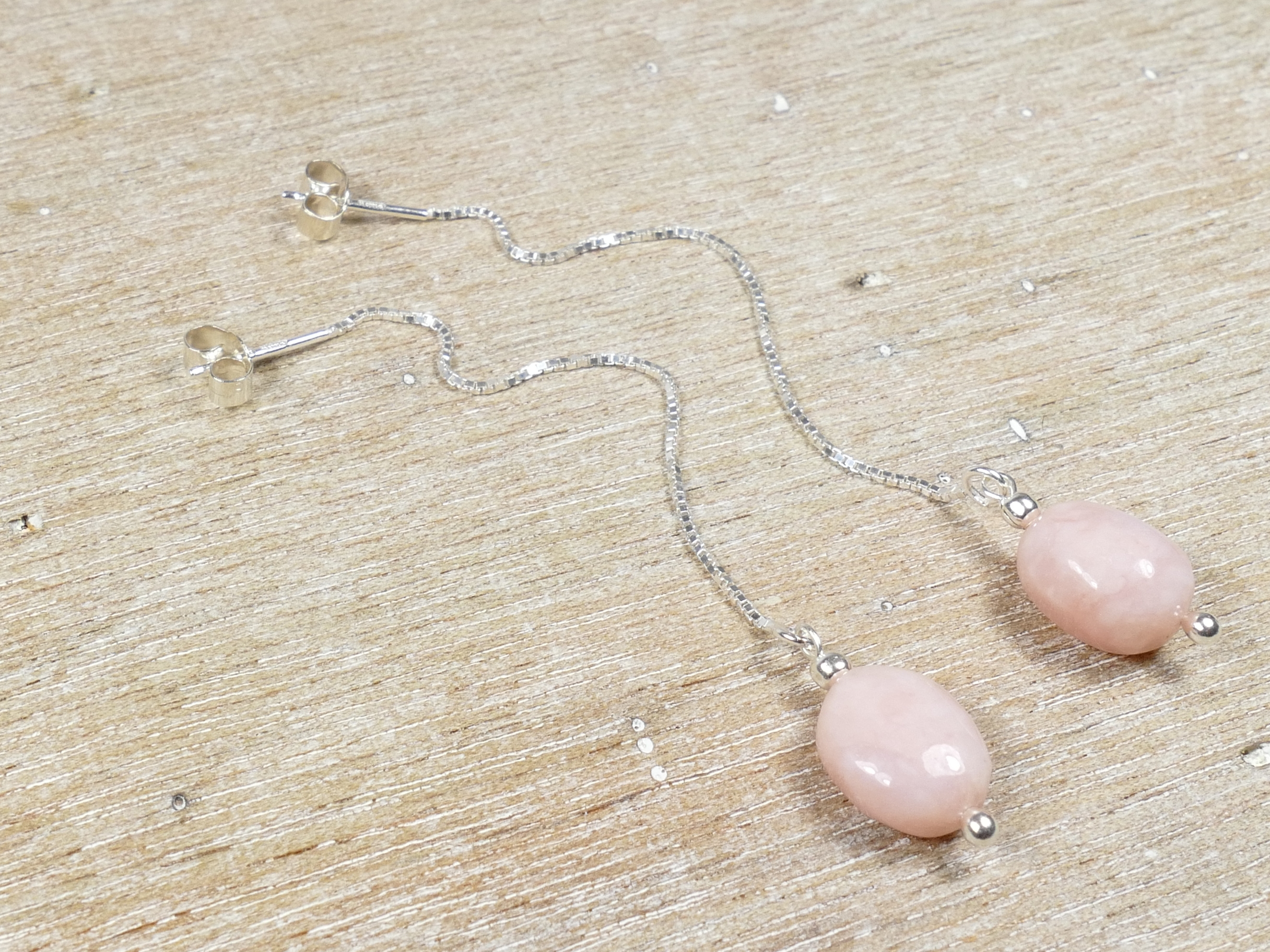 boucles d'oreilles pendante opale rose pérou naturel le argent 925