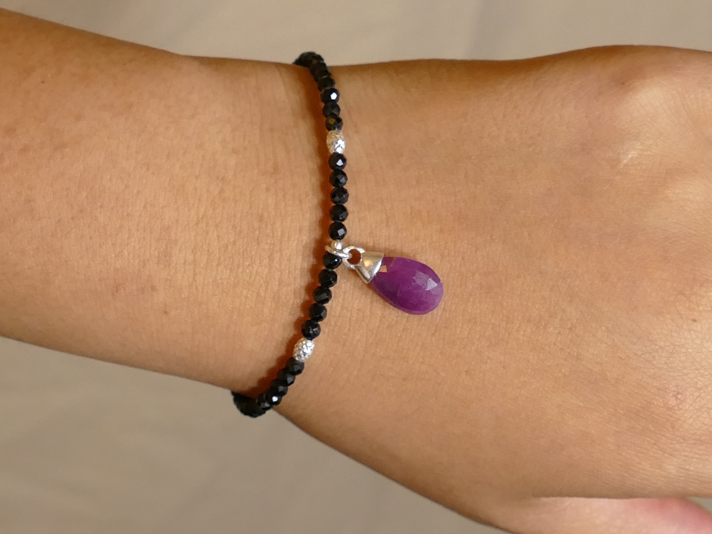 bracelet spinelle noir et rubis naturel argent 925