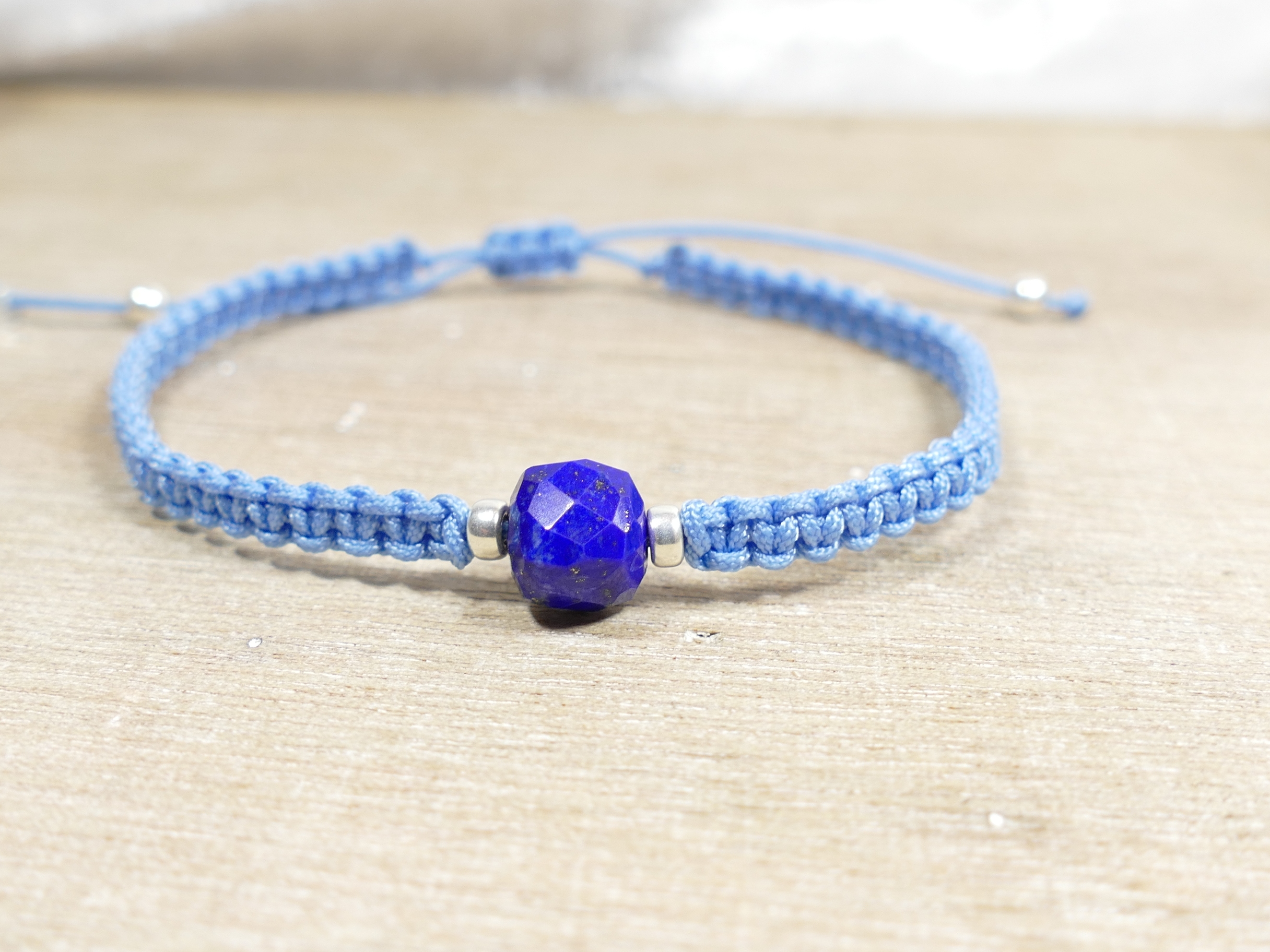 bracelet tressé lapis lazuli naturel sur argent