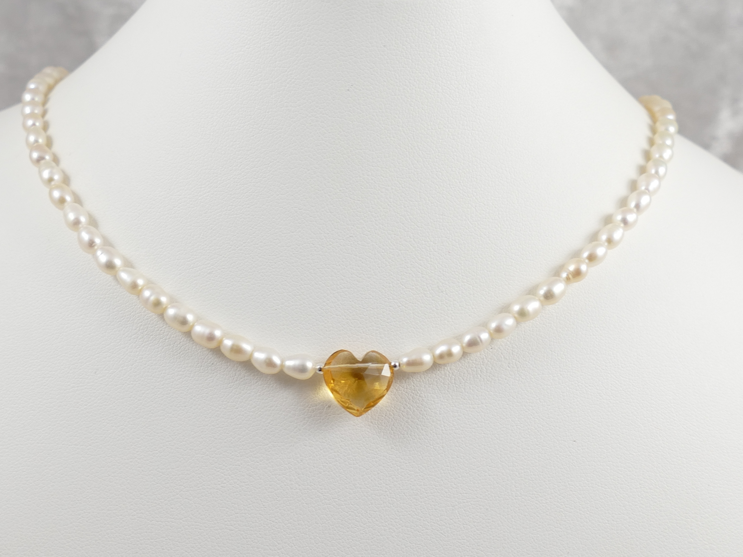 collier perles de culture citrine coeur naturelle en argent 925