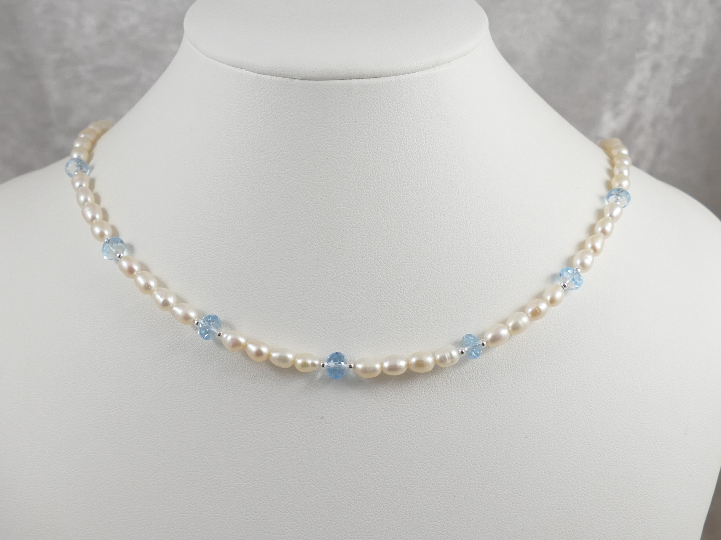 collier argent topaze bleue naturelle et perles de culture