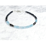 Apatite bleu ciel spinelle noir naturelle bracelet argent