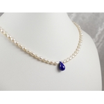 collier pendentif lapis lazuli et perles de culture naturel sur argent massif