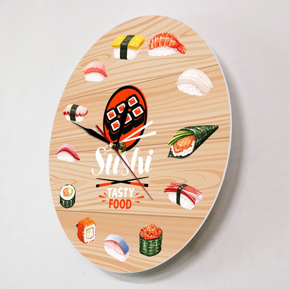 Cuisine-japonaise-Sushi-nourriture-savoureuse-horloge-murale-Cuisine-Art-mural-d-coratif-minimaliste-montre-murale-cadeau
