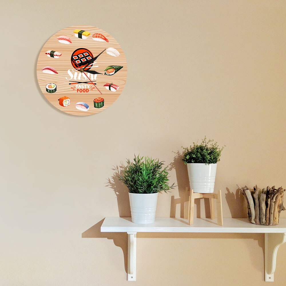 Cuisine-japonaise-Sushi-nourriture-savoureuse-horloge-murale-Cuisine-Art-mural-d-coratif-minimaliste-montre-murale-cadeau