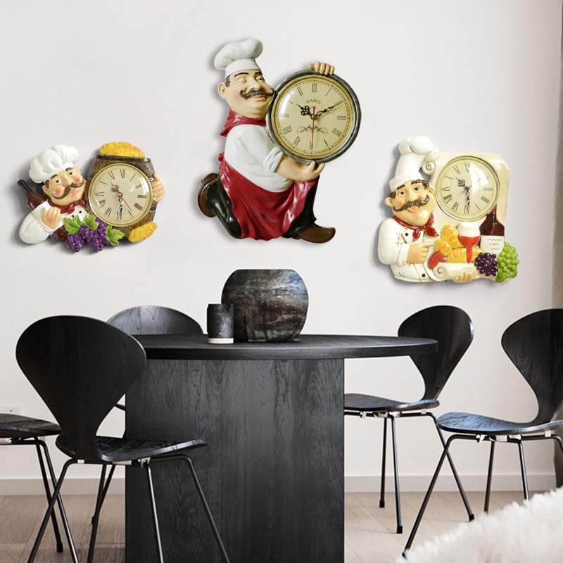 Horloge-murale-Vintage-d-coration-de-la-maison-r-sine-Chef-Statue-montre-horloge-Quartz-muet