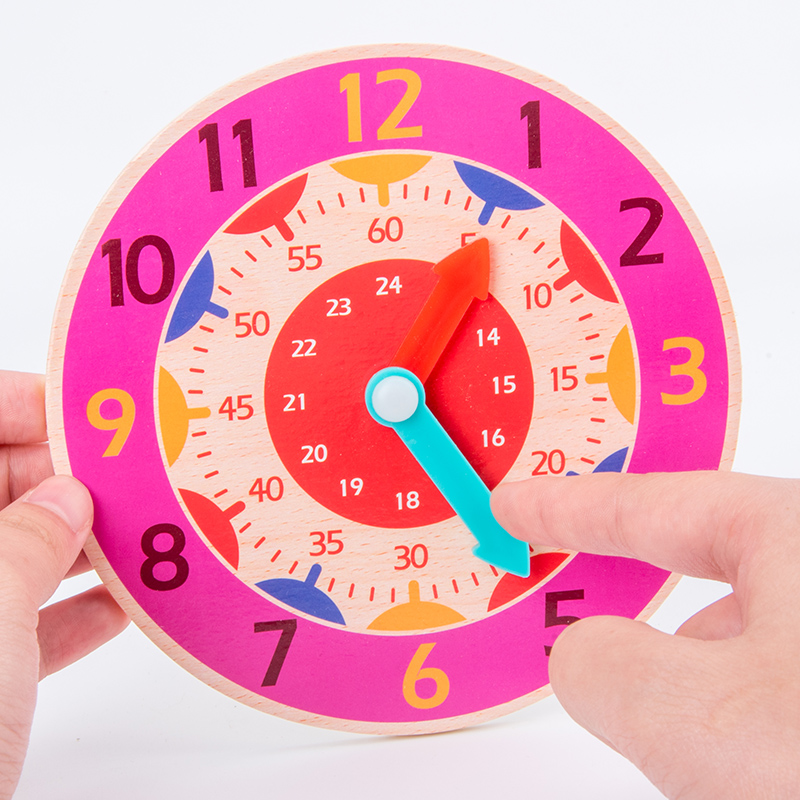 Horloge Montessori en bois coloré pour enfants 14cm - L'Horloge Murale
