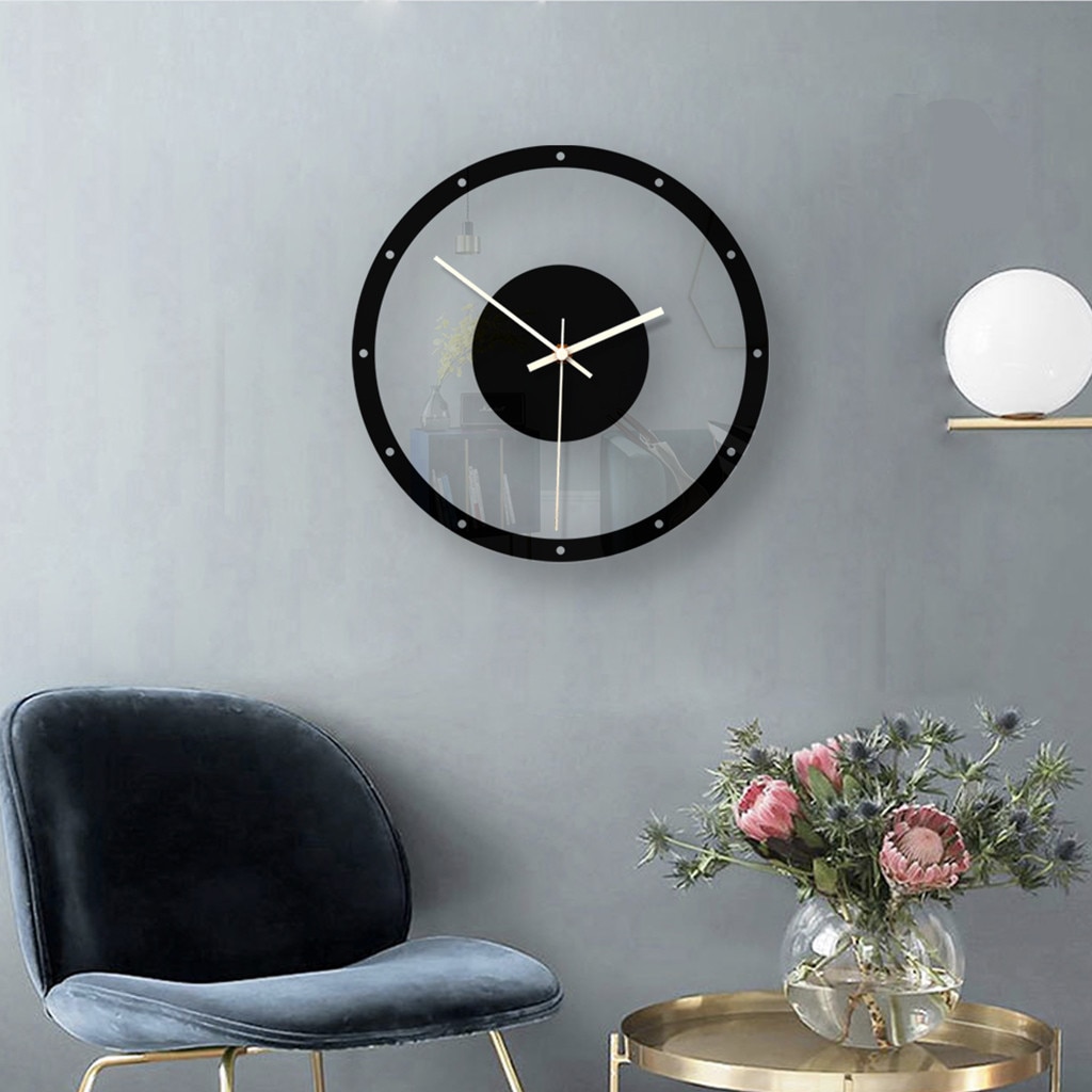 Style-nordique-horloge-murale-silencieuse-transparente-acrylique-horloge-maison-salon-r-tro-fer-visage-rond-noir