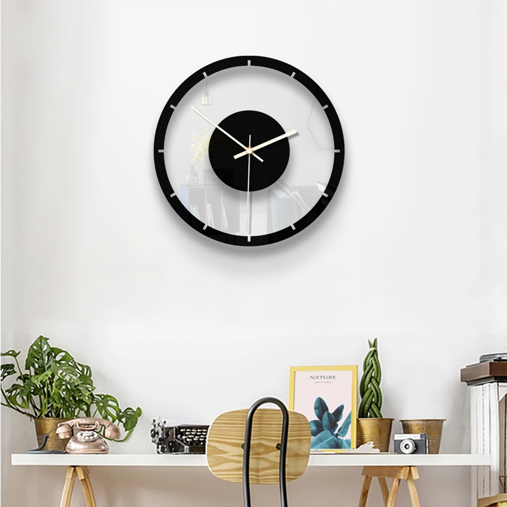 Style-nordique-horloge-murale-silencieuse-transparente-acrylique-horloge-maison-salon-r-tro-fer-visage-rond-noir