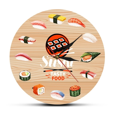 Cuisine-japonaise-Sushi-nourriture-savoureuse-horloge-murale-Cuisine-Art-mural-d-coratif-minimaliste-montre-murale-cadeau