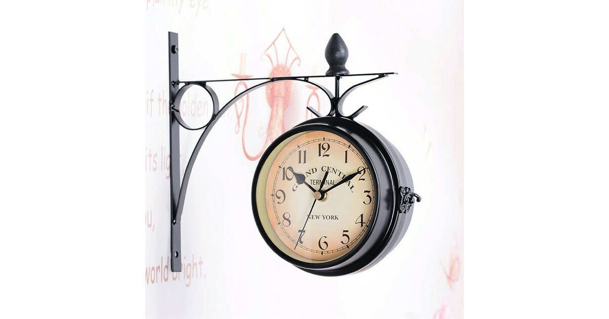 Horloge Murale Rétro Style Gare - Double Face Avec Thermomètre, Chaînettes, Pile