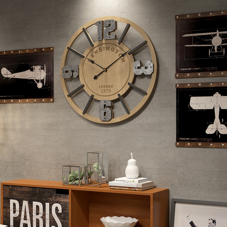 Horloge Murale Rétro En Fer Et Bois MDF 50 Cm - L'Horloge Murale