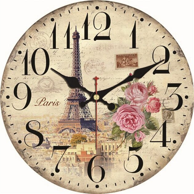 Horloge Murale Silencieuse 30x30cm En Verre - Motif Gargouilles Et Tour Eiffel, Mouvement Quartz, Pile