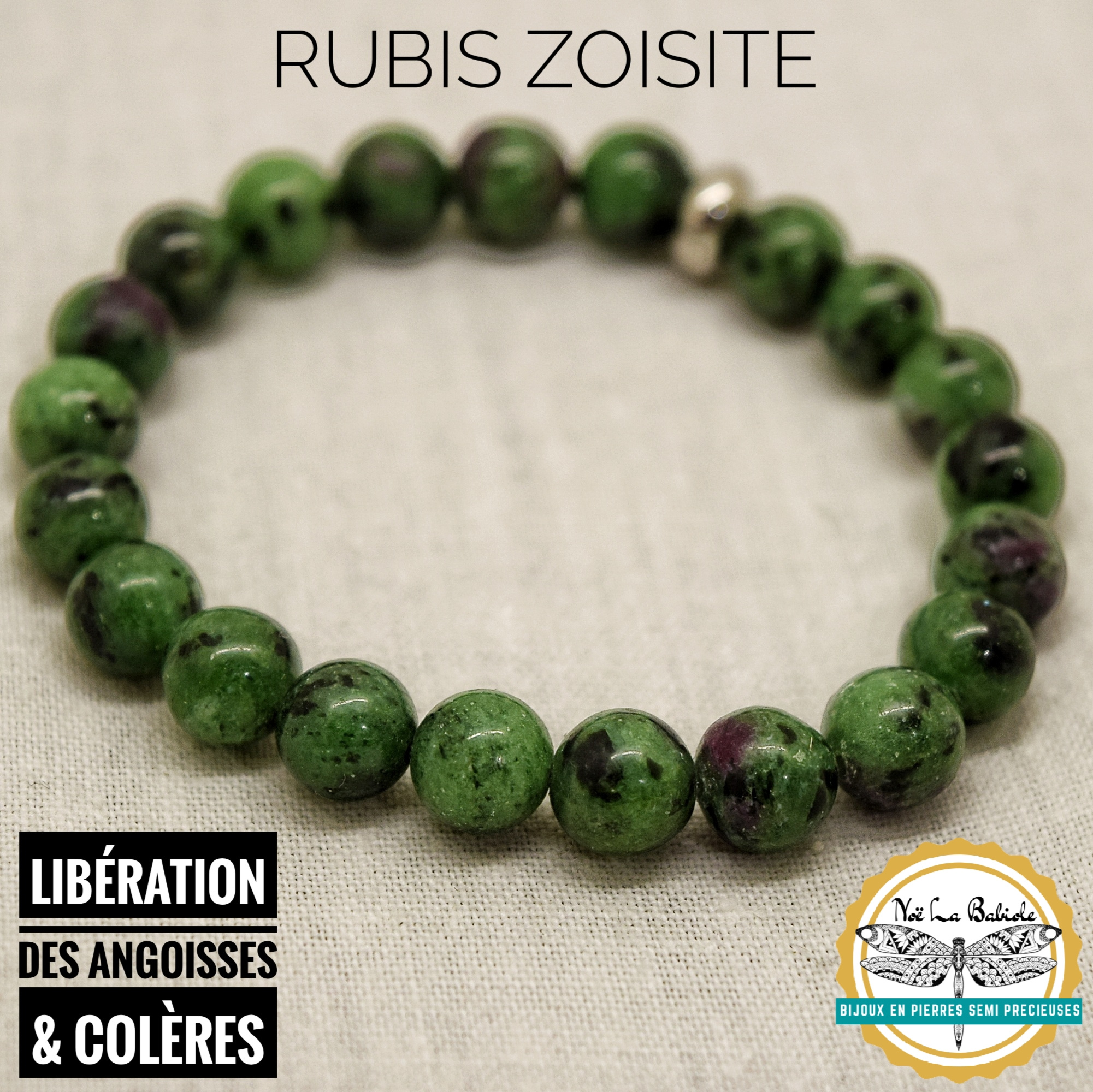 Bracelet Libération des angoisses & colères en Rubis sur Zoïsite