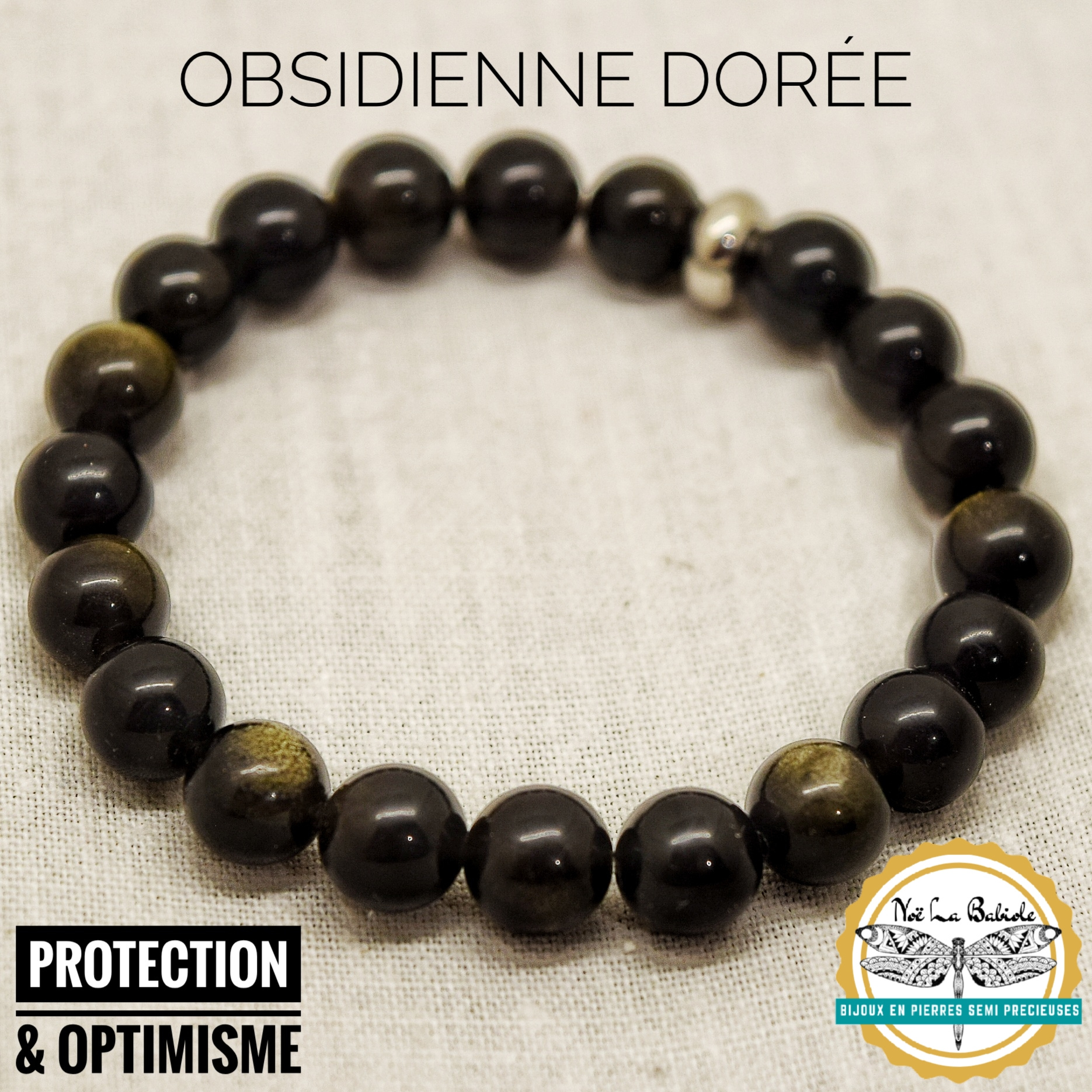 Bracelet Protection & Conscience des talents cachés en Obsidienne dorée