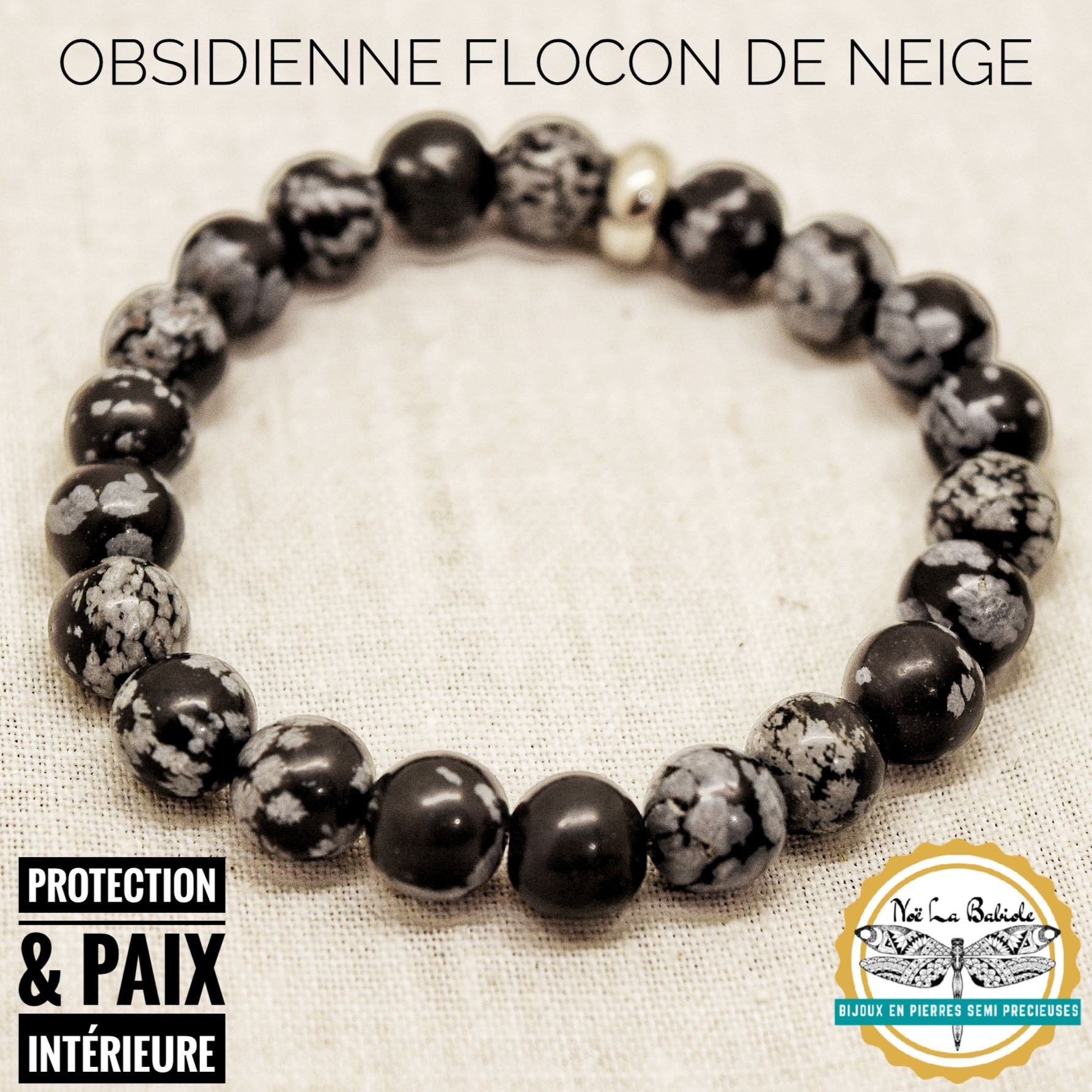 Bracelet Protection & Paix profonde en Obsidienne Flocon de neige