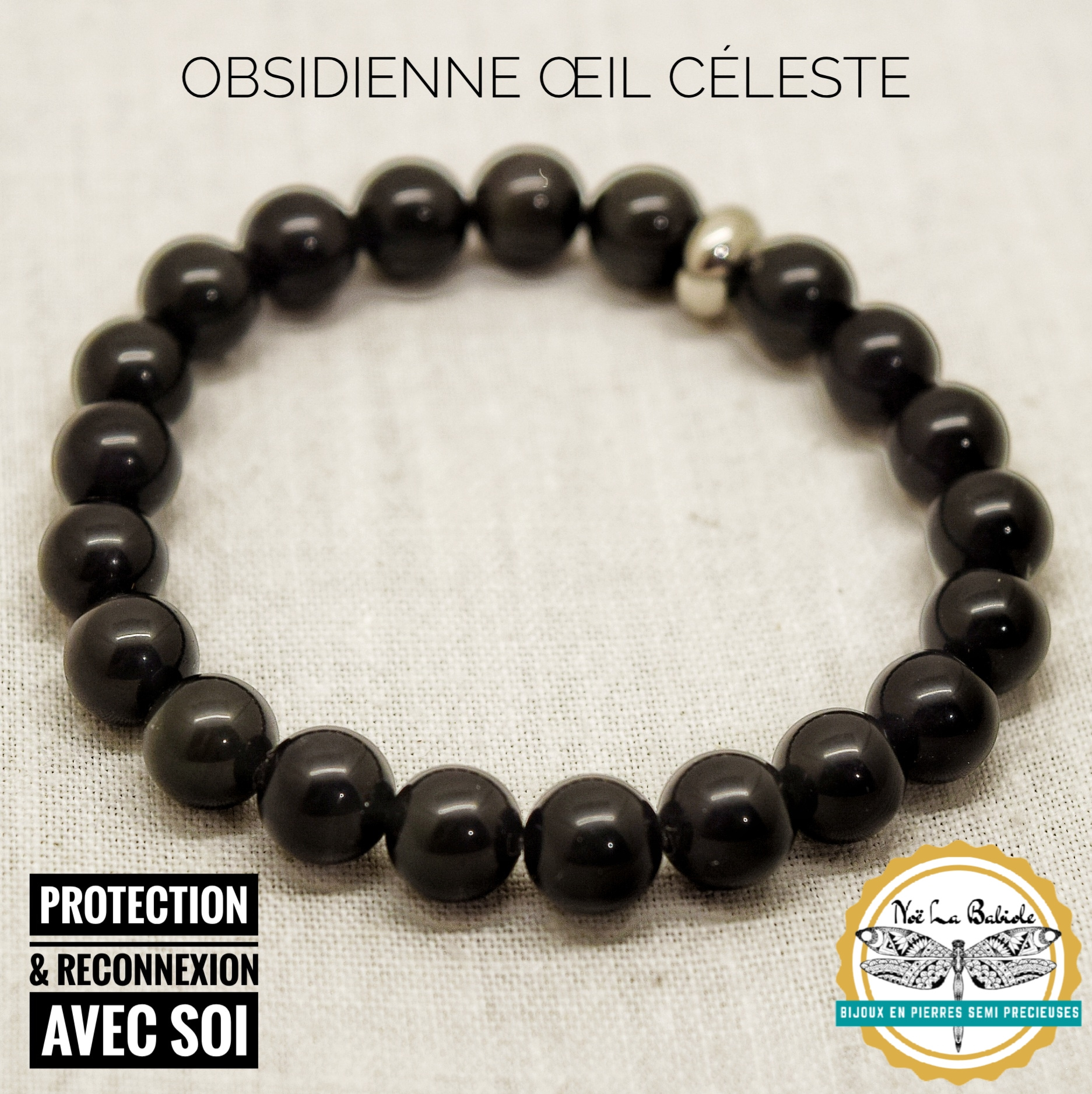 Bracelet Protection & Prises de conscience en Obsidienne Oeil Céleste
