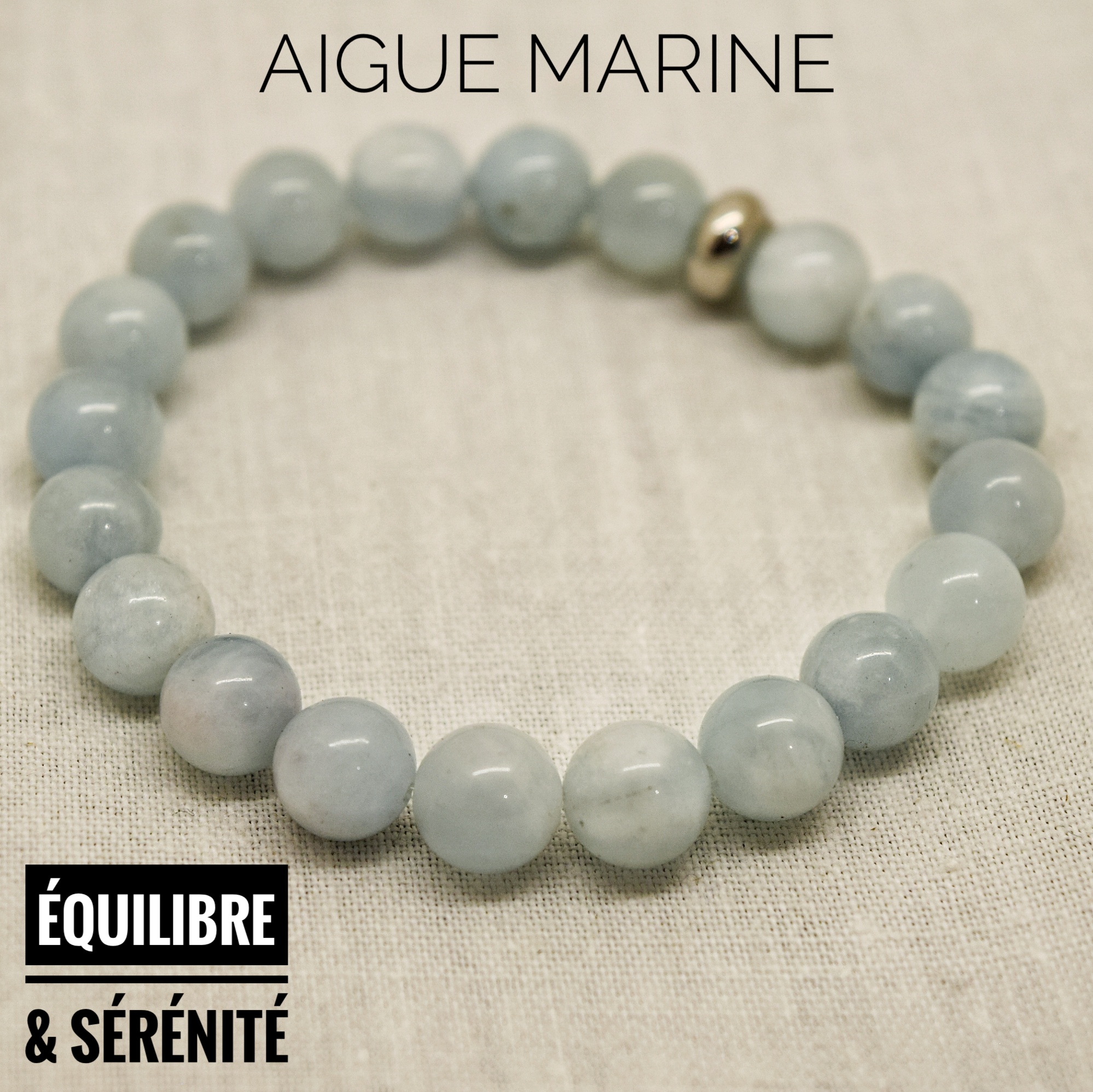 Bracelet Equilibre & Sérénité en Aigue Marine AAA