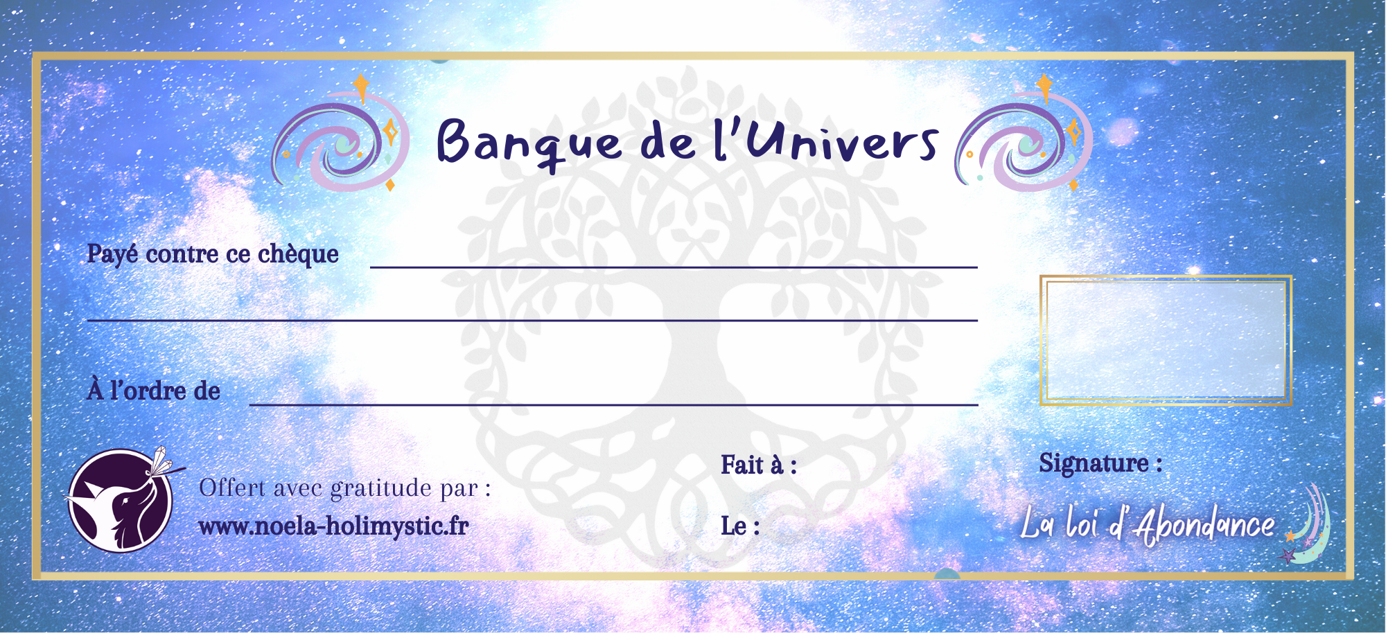 Cheque d’abondance - banque de l’univers