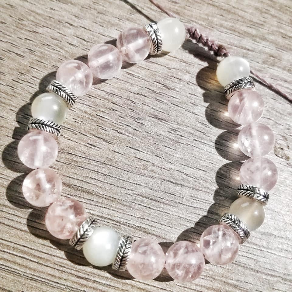 bracelet pierre de lune et quartz rose