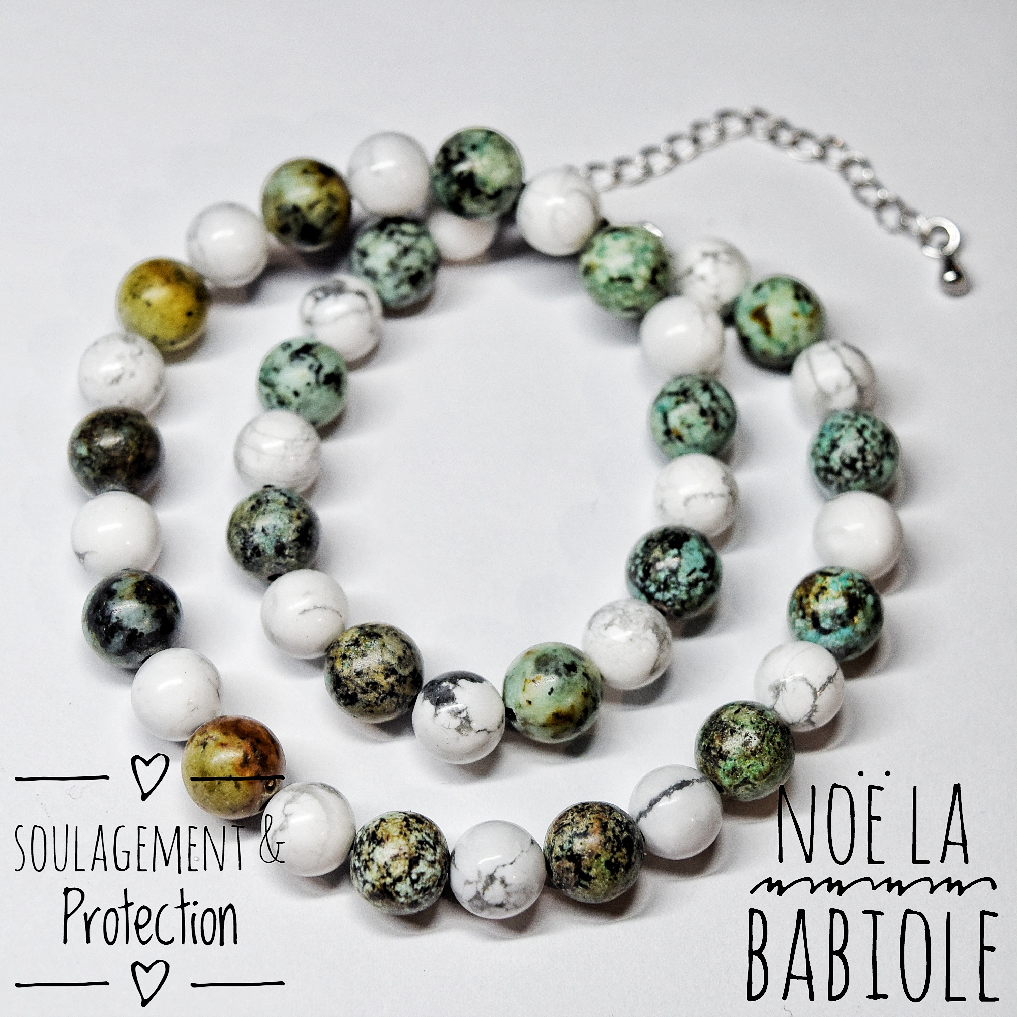 Bracelet - Ras de cou Soulagement & Protection en Turquoise et Howlite