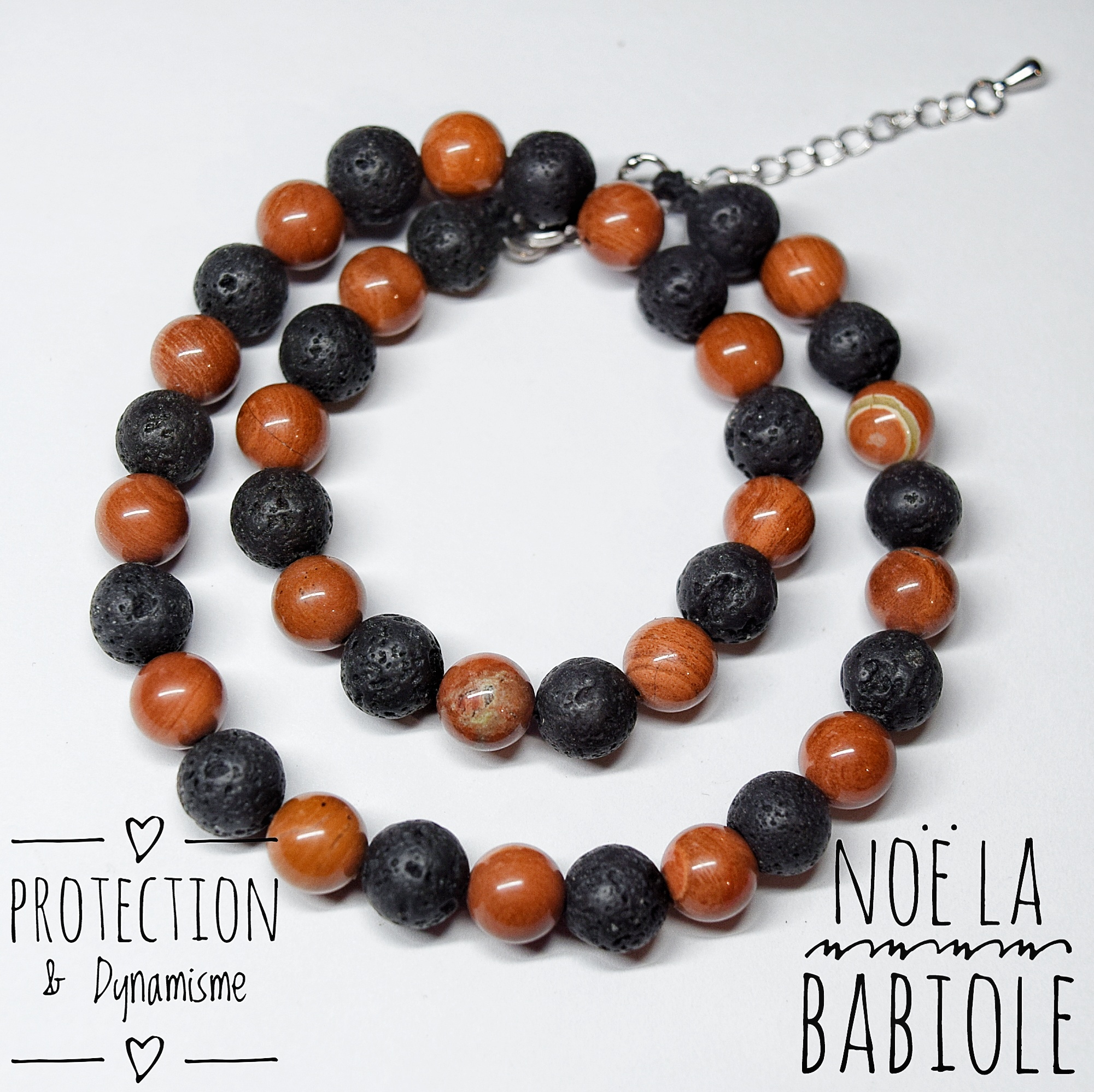 Bracelet - Ras de cou Protection & Dynamisme en Jaspe et Pierre de lave