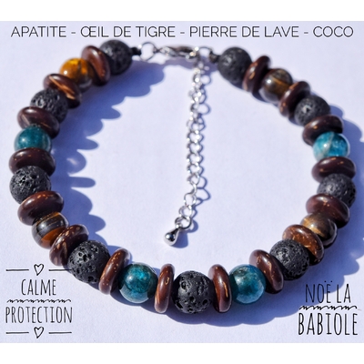 Bracelet Coco - Apatite - Œil de tigre - Pierre de lave