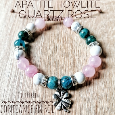 Bracelet "Équilibre & Confiance en soi" Apatite, Quartz rose & Howlite