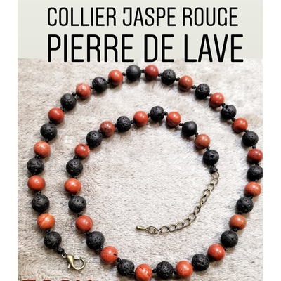 Collier "Passion & Courage" en Jaspe rouge et Pierre de Lave