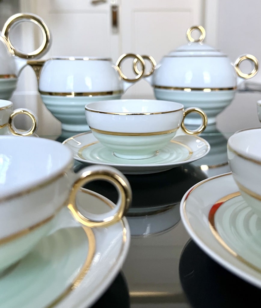 Service à thé ou café 1930 en porcelaine de Limoges blanche et