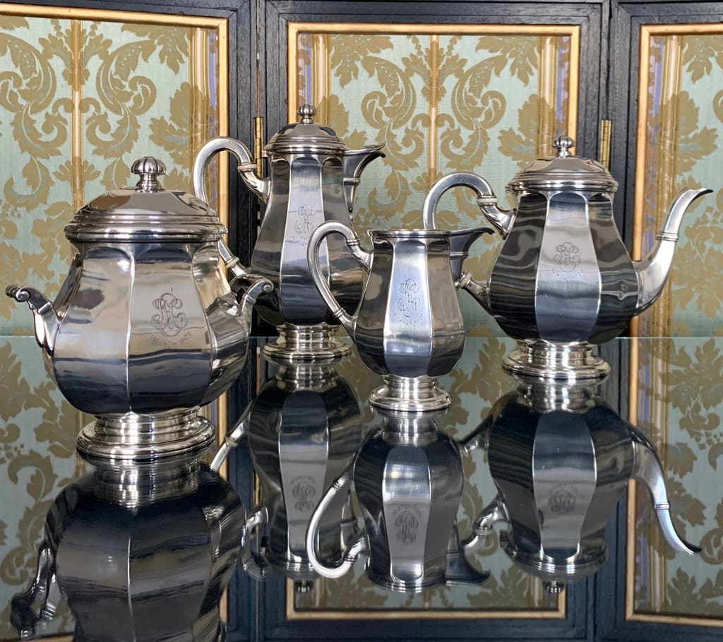 Service à thé et café Art Déco en métal argenté