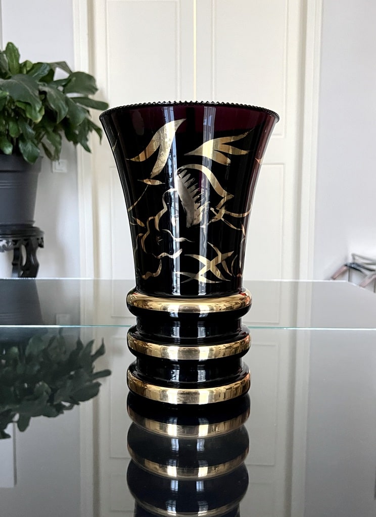 Vase Art Déco en verre noir