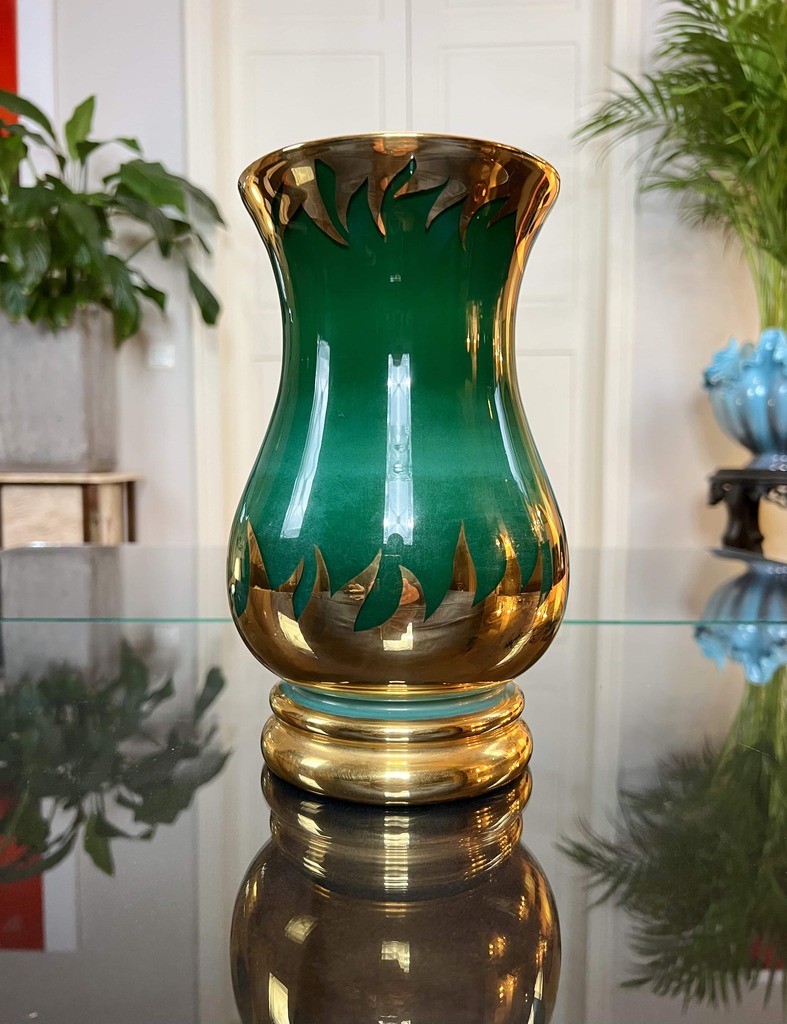 vase-vintage-verre-opacifie-vert-et-dore-antiquaire