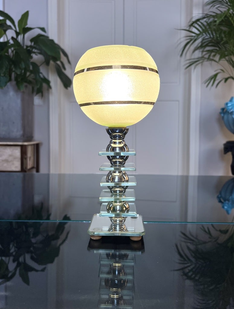 lampe-art-deco-plaques-verre-miroir-et-chrome-luminaire-ancien-antiquites-brocante-en-ligne