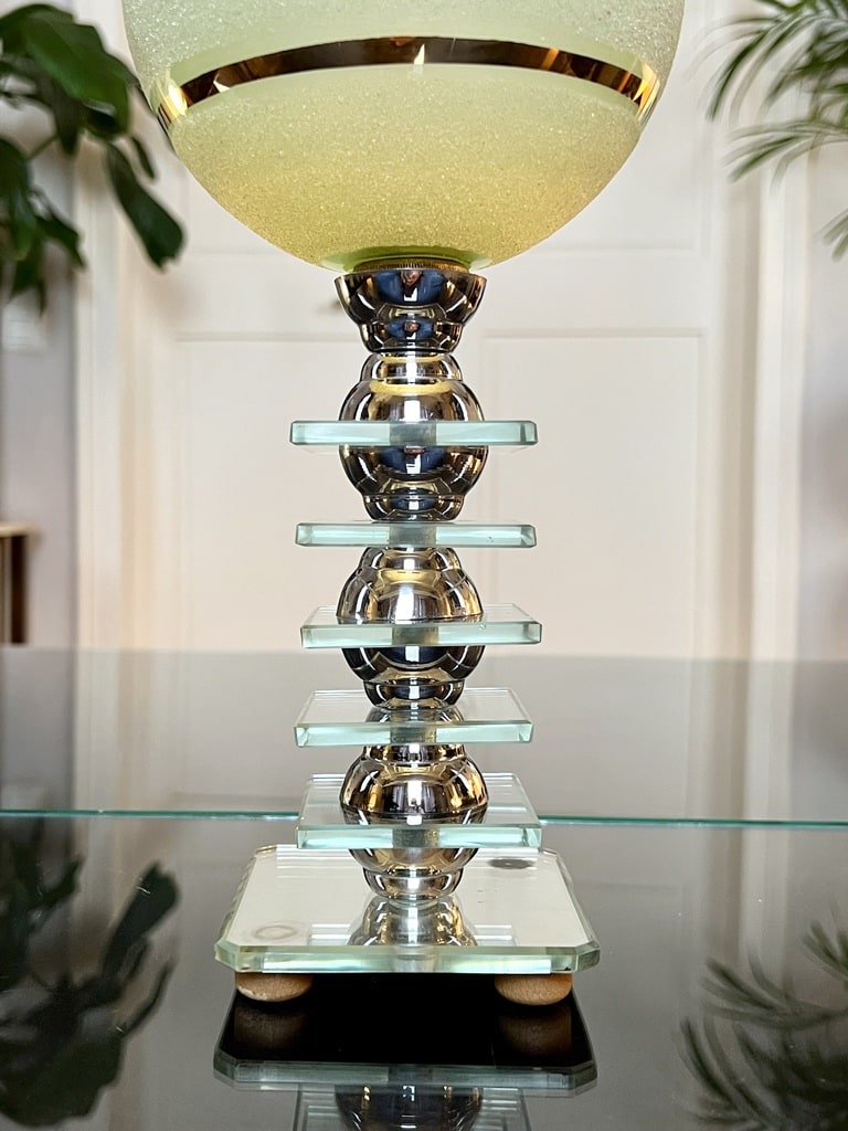 lampe-vintage-style-art-deco-plaques-verre-miroir-deco-retro-1930-1940-globe-verre-vert-dore-antiquites-brocante-en-ligne