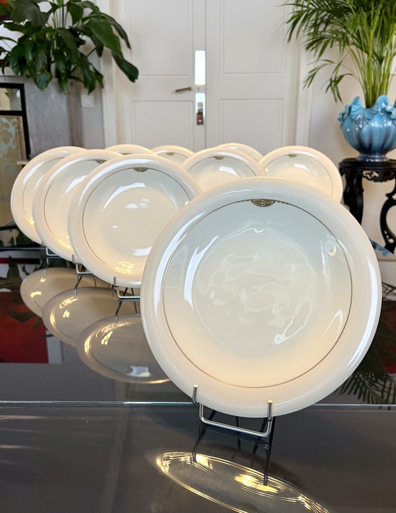Assiettes plates Art Déco en porcelaine monogrammes GM - Décor Rouard Paris