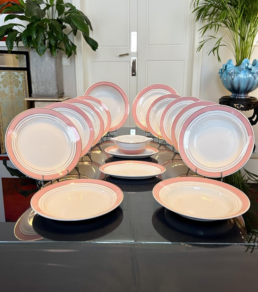 service-de-table-ancien-assiettes-plats-raviers-demi-porcelaine-luneville-marli-rose-brocante-en-ligne