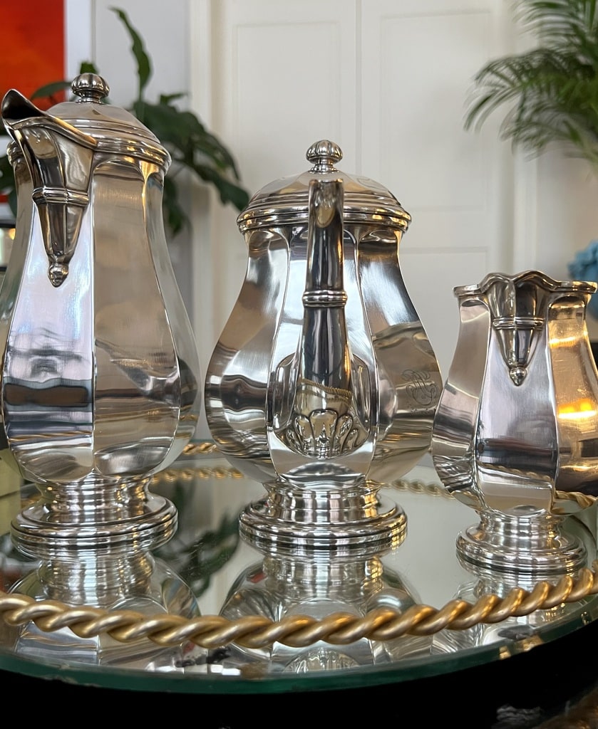 Service à Thé Et Café 5 Pièces En Métal Argenté – Style Vintage