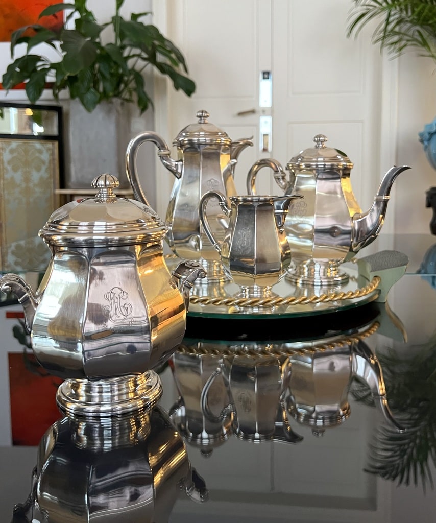 Service à Thé Café En Métal Argenté