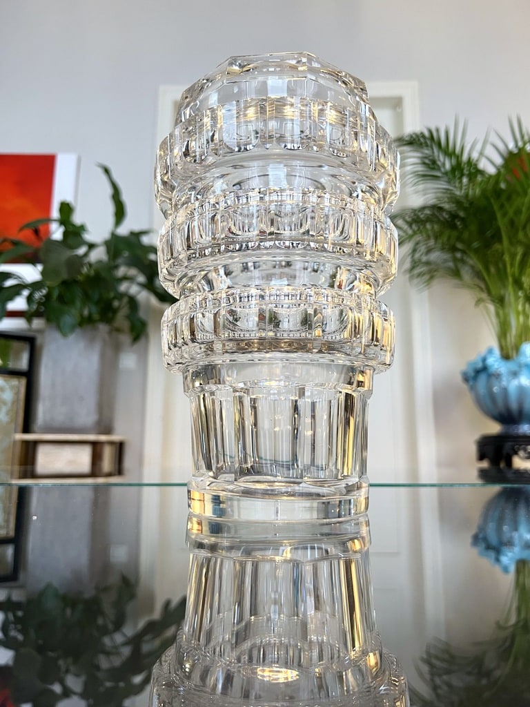vase vintage style art deco cristal taille pans coupes facettes antiquites brocante en ligne