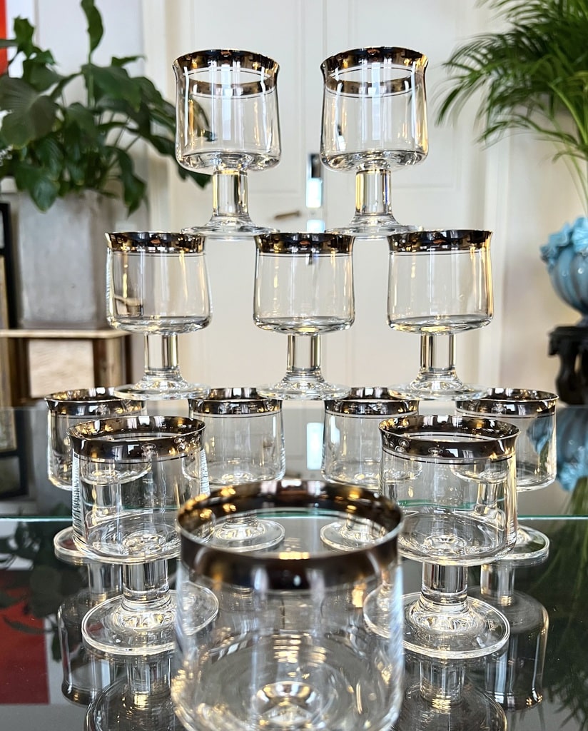 service-de-verres-vintage-en-cristal-filet-platine-rosenthal-thomas-rumba-1970-vaisselle-20e-siecle-brocante