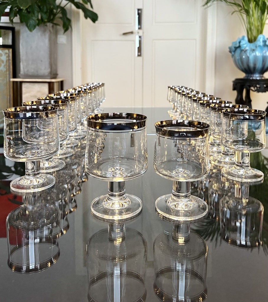 service-verres-cristal-style-vintage-1970-argent-platine-thomas-rosenthal-rumba-vaisselle-20e-siecle-brocante-en-ligne
