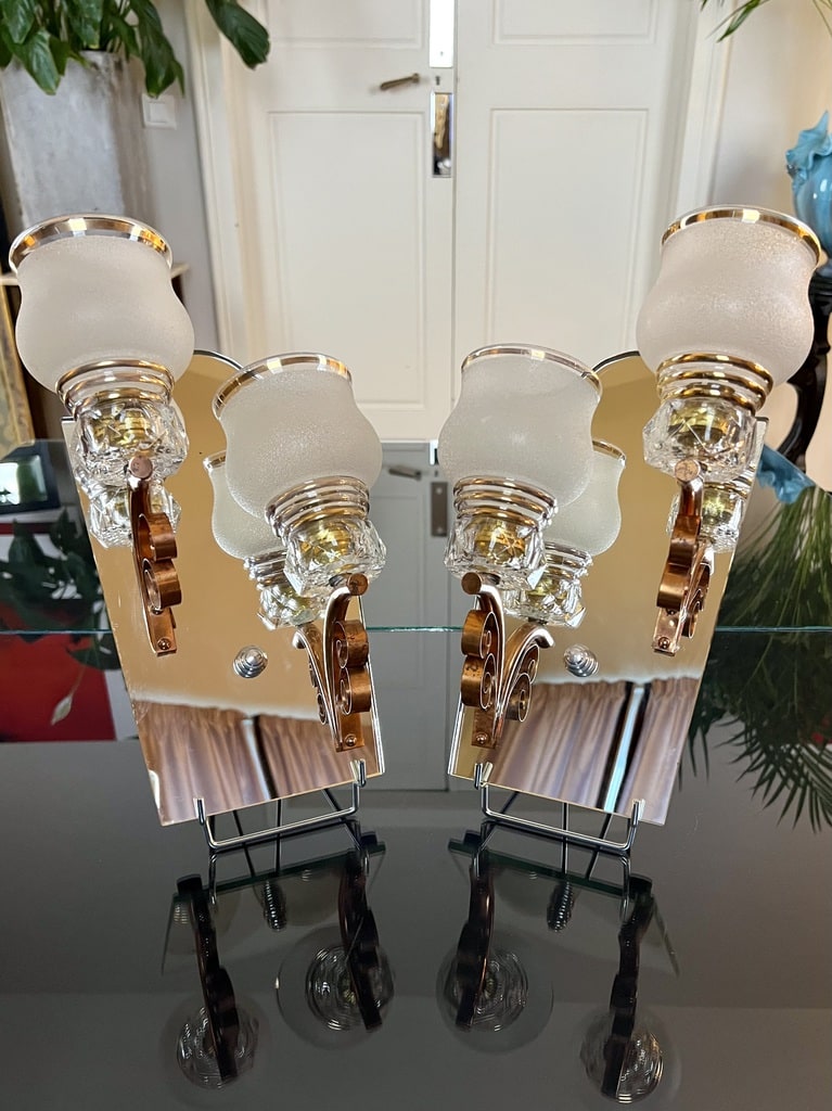 paire-appliques-art-deco-miroir-cuivre-verre-granite-lampe-ancienne-antiquites-brocante