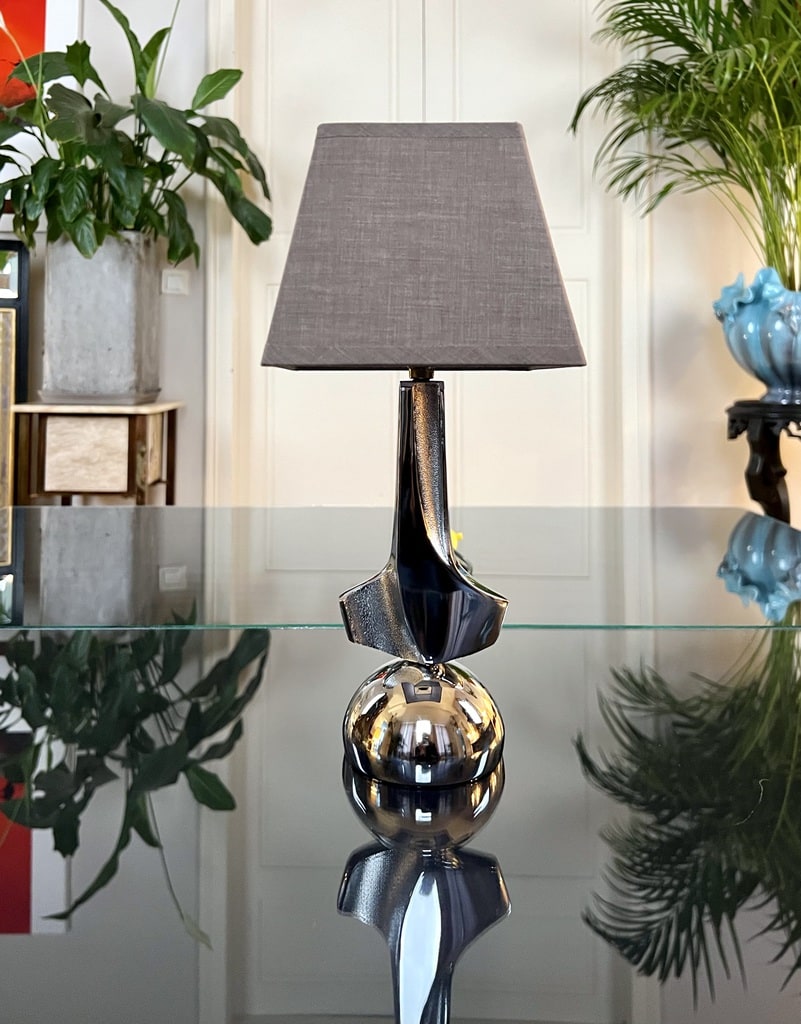 lampe-vintage-metal-chrome-abat-jour-textile-20-siecle-art-deco-moderniste-brocante